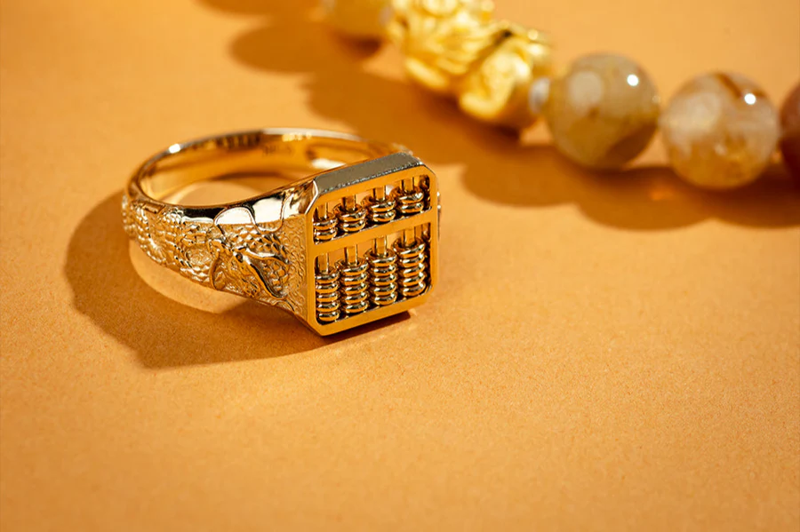 The Midas Ring - Gold ring with dragon design and abacus detail